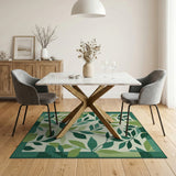 Framed Green Leaves Area Rug