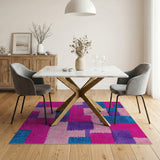 Vibrant Pink Purple Blue Geometric Patchwork Shag Rug
