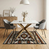 Southwestern Geometric Area Rug in Black Tan Rust