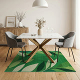 Green Vibrant Green Leaf Geometric Area Rug