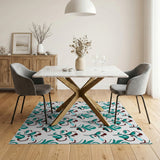 Modern Teal Leaf Abstract Area Rug