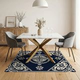 Navy Blue Intricate Floral Medallion Rug