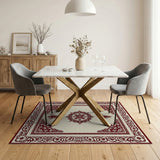 Ivory Traditional Persian Mandala Rug with Red Borders
