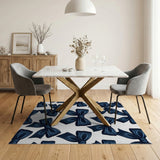 Blue and Teal Navy Blue Satin Bow Pattern Area Rug