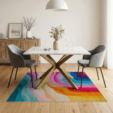 ODIKA Abstract Wavy Rainbow Washable Rug - Modern Colorful Low Pile Area Rug