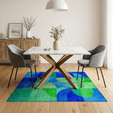 Blue Teal Green Geometric Abstract Area Rug