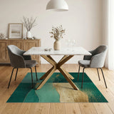 Emerald Teal Gold Abstract Wave Area Rug
