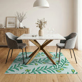 Vibrant Green Leaves Yellow Star Flowers Area Rug