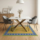 Vibrant Yellow Lattice Floral Border Area Rug