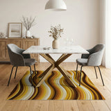 Retro Wavy Brown Tan Abstract Area Rug