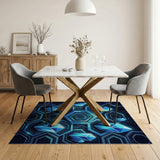 Neon Blue Crystal Hexagon Area Rug