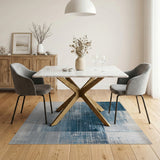 Distressed Blue Block Abstract Area Rug
