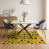 Vibrant Yellow Sunflower Area Rug with Blue Blooms