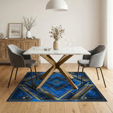 Art Deco Navy Blue Gold Geometric Area Rug