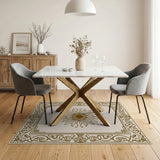 Ornate Gold Sunflower Beige Area Rug