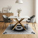 Black and White Black White Geometric Sunburst Area Rug