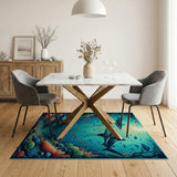 ODIKA Shark Underwater World Washable Area Rug, Non-Slip Low Pile Kids Playroom Carpet