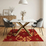 Floral Vintage Red Bold Red Poinsettia Floral Area Rug