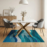 Blue and Teal Ocean Wave Blue Teal Area Rug
