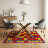 Vibrant Red Yellow Blue Geometric Mosaic Rug