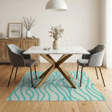 Teal Wavy Lines Coastal Area Rug
