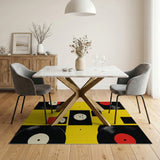 ODIKA Washable Retro Vinyl Record Pop Art Area Rug - Yellow Geometric Low Pile
