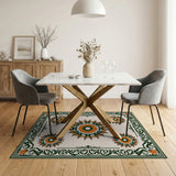 Orange Sunflower Medallion Persian Area Rug