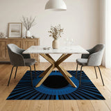 Bold Blue Sunburst Geometric Area Rug