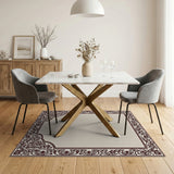 Border Ornate Floral Border Beige Area Rug