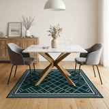 Green Emerald Green Geometric Lattice Area Rug