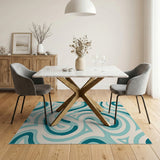 Teal Wavy Abstract Abstract Area Area Rug