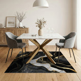 Washable Black and Gold Marble Abstract Modern Low Pile Area Rug