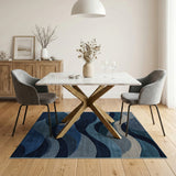 Fluid Blue Wave Abstract Area Rug