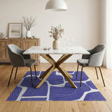 ODIKA Washable Abstract Blue Wavy Line Area Rug - Low Pile, Non-Slip, Pet & Kid Friendly