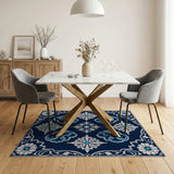 Navy Blue Traditional Persian Floral Traditional Persian Rug