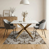 Elegant Beige Gold Floral Damask Area Rug
