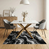 Abstract Ink Swirl Black White Area Rug