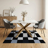 Black and White Modern Black White Geometric Checkerboard Area Rug