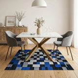 Modern Blue Grey Geometric Patchwork Area Rug