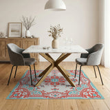 Coral Teal Ornate Persian Area Rug