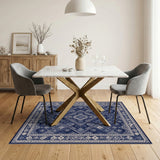 Heritage Tribal Blue and Teal Navy Blue Geometric Tribal Area Rug