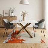 Orange Pine Forest Winter Snow Rug