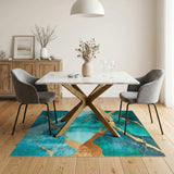 Teal Gold Marble Abstract Area Rug