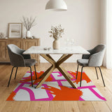 Vibrant Orange Spiky Motifs Pink Frame Area Rug