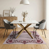 Pink Ornate Floral Border Rug