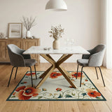 Floral Vintage Vintage Red Poppy Floral Area Rug