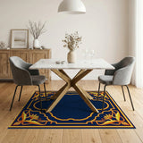 Ornate Navy Gold Persian Border Area Rug