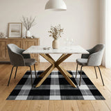 Distressed Black White Plaid Area Rug