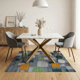 Abstract Geometric Modern Area Rug in Grey with Green Orange