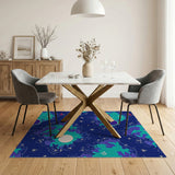 Cosmic Teal Nebula Starry Area Rug